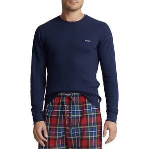 POLO RALPH LAUREN Large Navy Blue Waffle Knit Thermal Sleep Shirt Crewneck